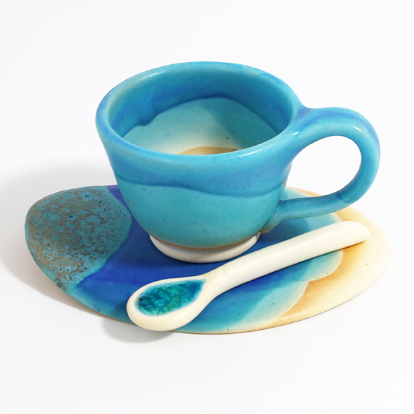 うるま陶器 ミニサーフカップセット やちむん ブルー 青い器 コップ コーヒーカップ 作家 陶芸 和食器 焼き物 陶器 うつわ 沖縄